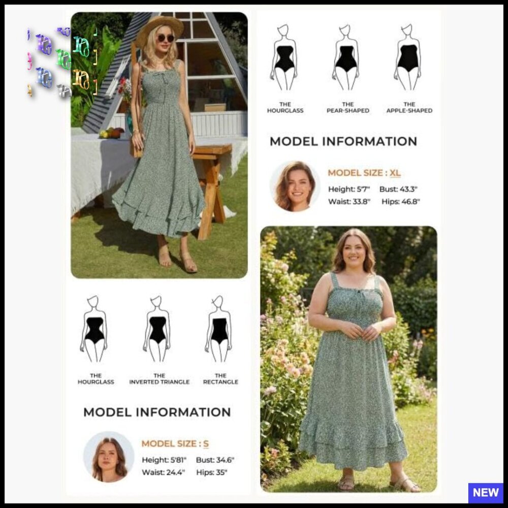 Floral Boho Maxi Dress Square Neck Strapped Swing A Line Sundress Beach - Picture 4 of 7